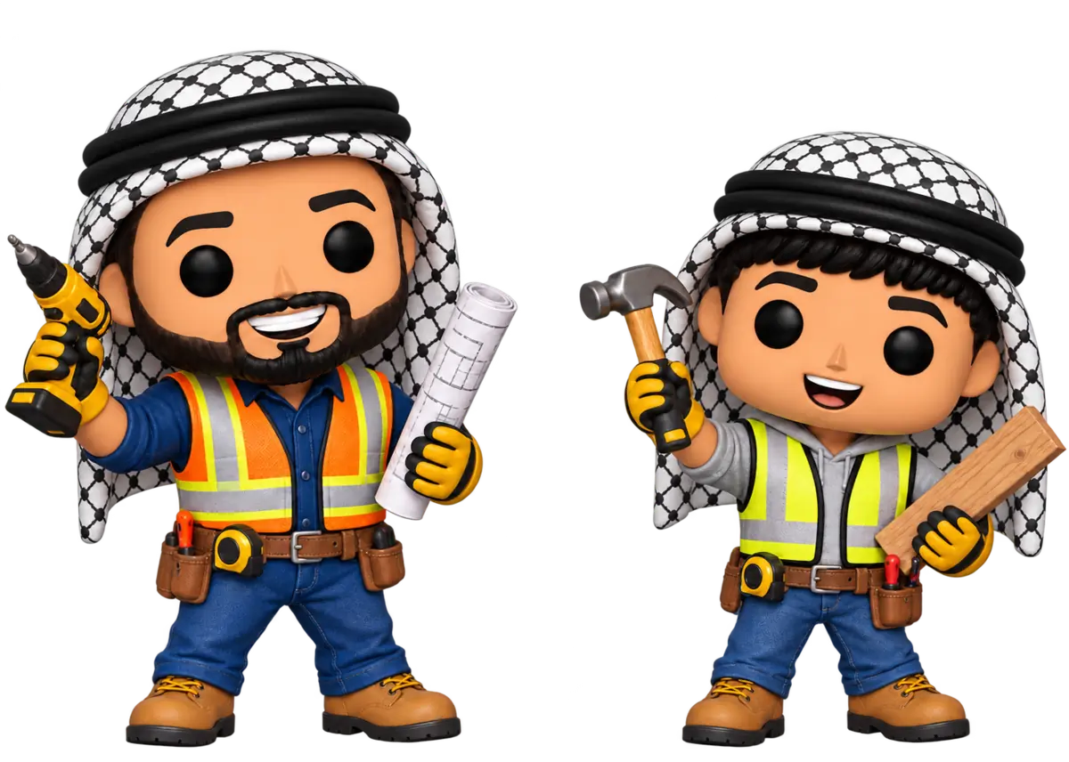 Los Funkos de C-Town como constructores con keffiyeh árabe
